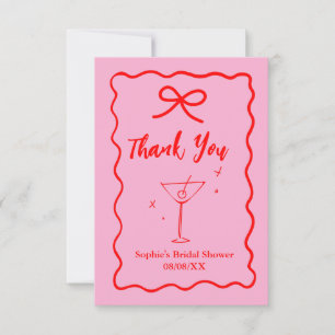 Pink And Red Retro Wavy Bridal Shower  Thank You Card