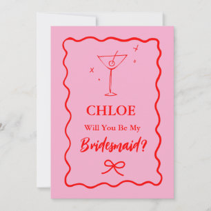 Pink And Red Retro Wavy Bridesmaid Proposal  Invitation