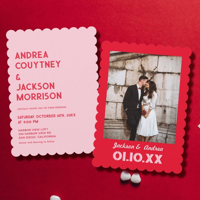 Pink and Red Retro Wedding  Invitation (Creator Uploaded)