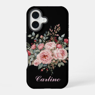Pink and Red Rose Bouquet on Black iPhone 16 Case