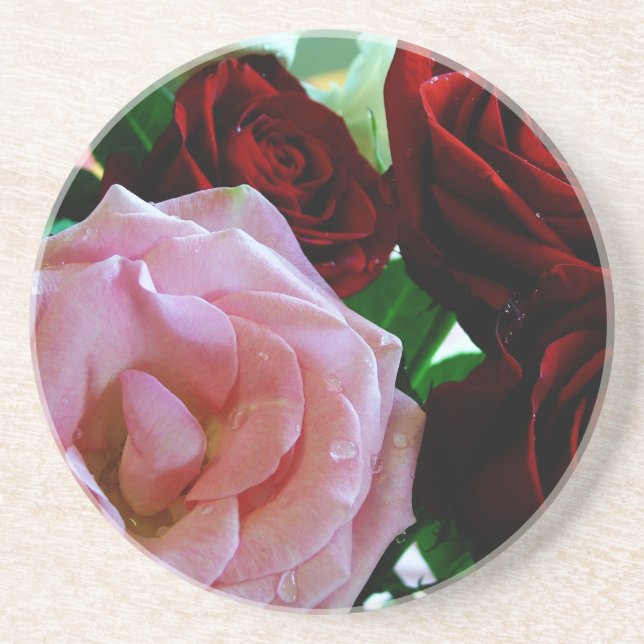 pink and red rose flowers coaster (Front)