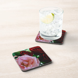 pink and red rose flowers coaster