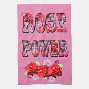 Pink And Red Rose Power, Tea Towel