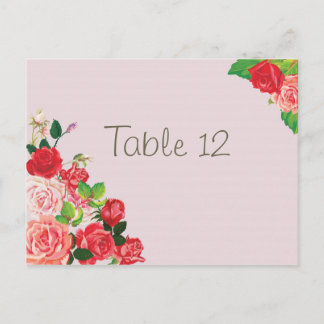 Pink and Red Rose Table Number Card Wedding