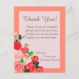 Pink and Red Roses 4x5 Flat Wedding Thank You Card