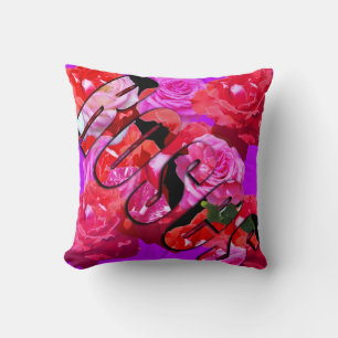 Pink And Red Roses And Logo, Throw Cushion. Cushion