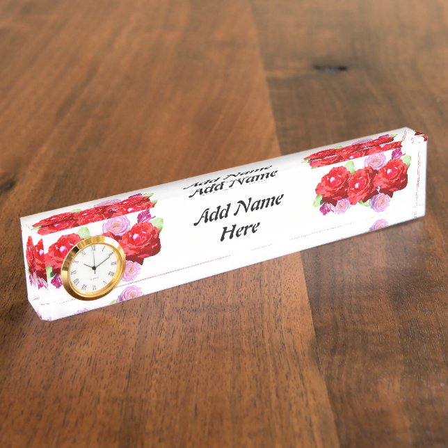 Pink And Red Roses Bouquet Add Your Name, Nameplate (Side)