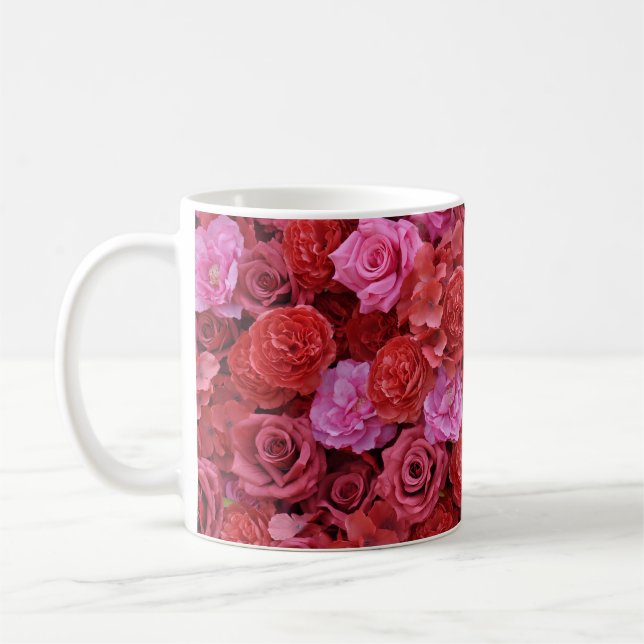 Pink and red roses floral pattern coffee mug (Left)