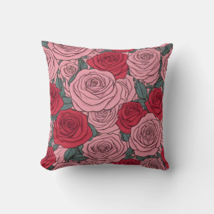 Pink and red roses floral pattern cushion