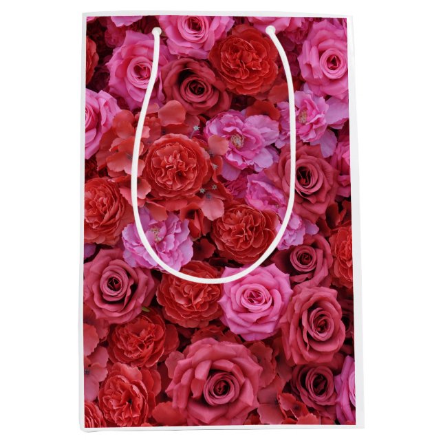 Pink and red roses floral pattern medium gift bag (Front)