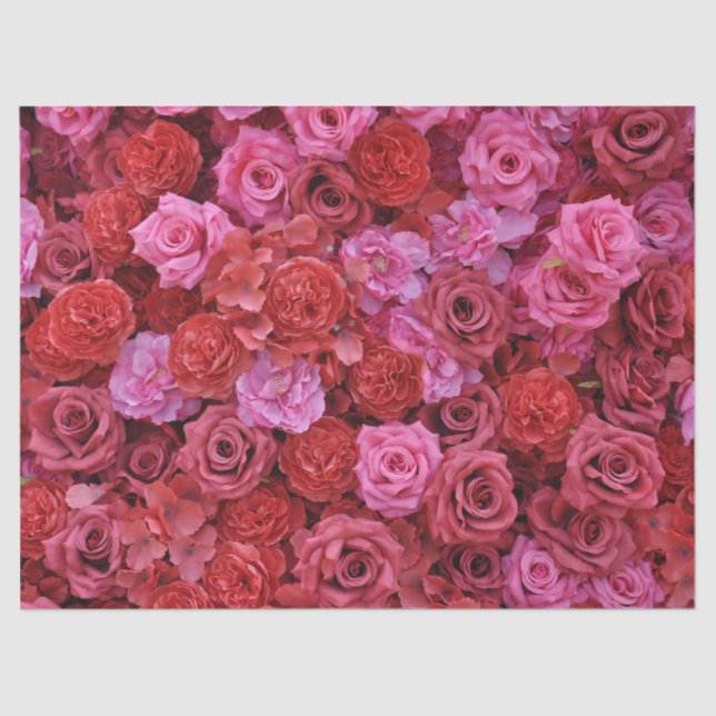 Pink and red roses floral pattern tissue paper (Front)