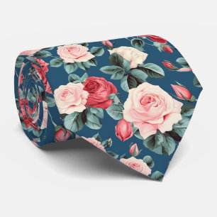 pink and red roses pattern tie