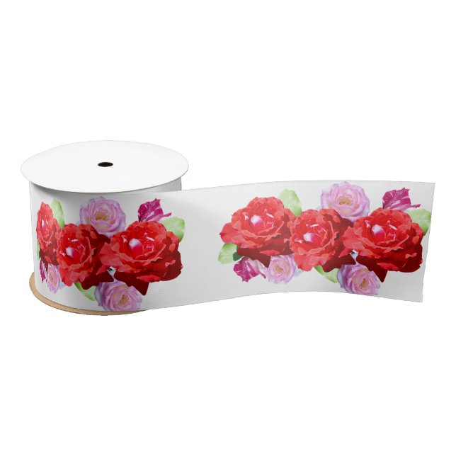 Pink And Red Roses, Satin Ribbon (Spool)