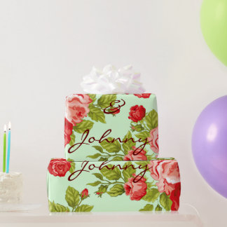 Pink and red roses,with custom names wrapping pape wrapping paper