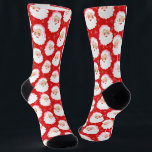 Pink and Red Santa Claus Faces Vintage Christmas Socks<br><div class="desc">Get into the Christmas spirit with these fun illustrated socks. This vintage style pattern features retro illustrations of Santa Claus faces dressed in pastel pink Santa hats set against a a festive red background.</div>