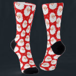 Pink and Red Santa Claus Faces Vintage Christmas Socks<br><div class="desc">Get into the Christmas spirit with these fun illustrated socks. This vintage style pattern features retro illustrations of Santa Claus faces dressed in pastel pink Santa hats set against a a festive red background.</div>