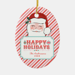 Pink and Red Santa Happy Holidays Ceramic Tree Decoration