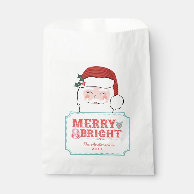 Pink and Red Santa | Merry & Bright  Favour Bags (Front)