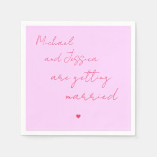 Pink and Red Script Heart Elegant Romantic Wedding Napkin