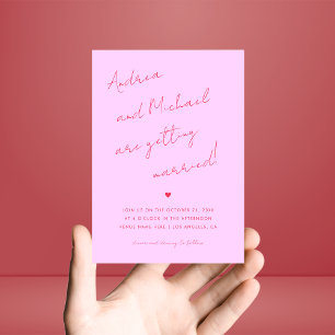 Pink and Red Script Heart Photo & Website Wedding Invitation