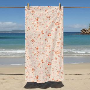 Pink and Red Sketch Bachelorette Weekend Party Beach Towel