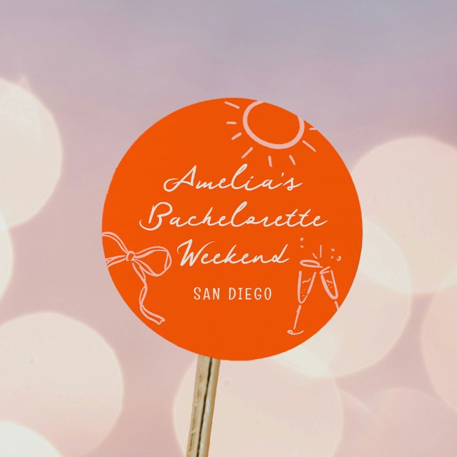 Pink and Red Sketch Bachelorette Weekend Party Classic Round Sticker (Pink and red girly sketch illustrations bachelorette party weekend stickers.)