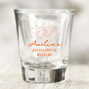 Pink and Red Sketch Bachelorette Weekend Party Shot Glass
