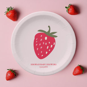 Pink and Red Strawberry Baby Shower Paper Plate