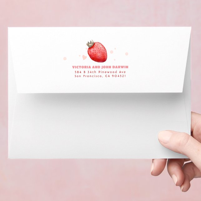 Pink and Red Strawberry Balloons Cute Watercolor Envelope (Creator Uploaded)