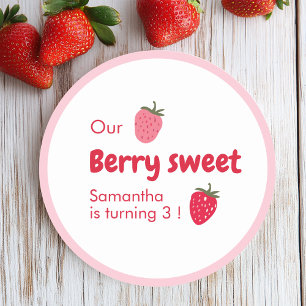 Pink and Red Strawberry Birthday  Classic Round Sticker