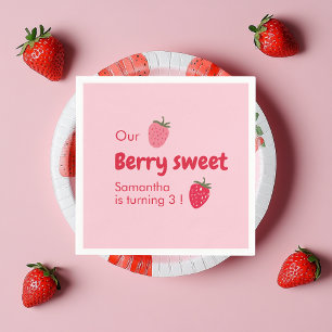 "Pink and Red Strawberry Birthday" Napkin