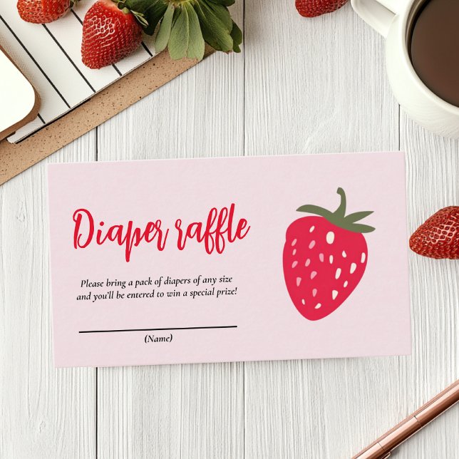 Pink and Red Strawberry Diaper Raffle  Enclosure Card (Creator Uploaded)