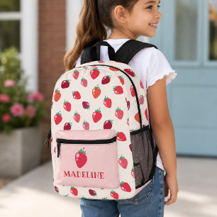 Pink and Red Strawberry Patten Girly Printed Backpack