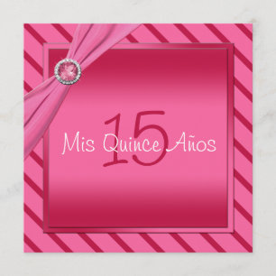 Pink and Red Stripe Quinceañera Invitation