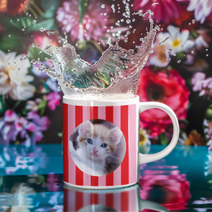 Pink and Red Stripe Two Circle Photos Coffee Mug
