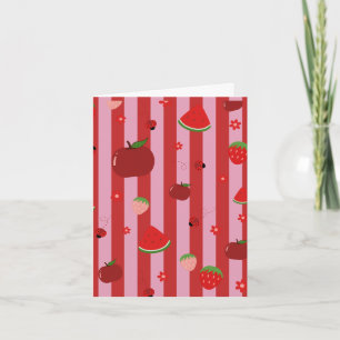 Pink and red striped card, with a fruity pattern card