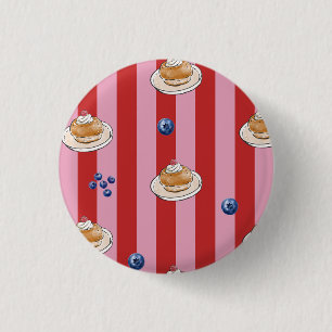 Pink and red striped card with cake pattern 3 cm round badge