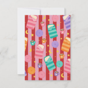 Pink and red striped card with sleepover pattern