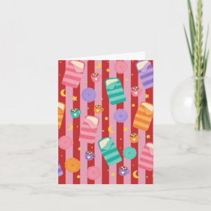 Pink and red striped card with sleepover pattern