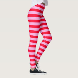Pink and Red Striped Pattern Colourful Valentine's Leggings