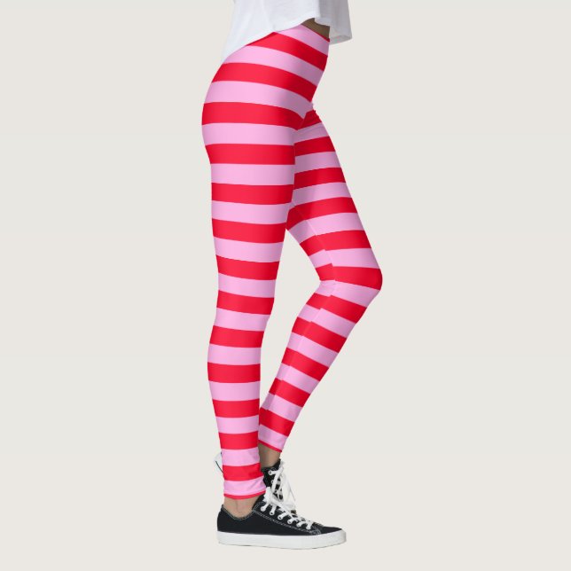 Pink and Red Striped Pattern Colourful Valentine's Leggings (Right)