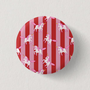 Pink and red striped unicorn 3 cm round badge