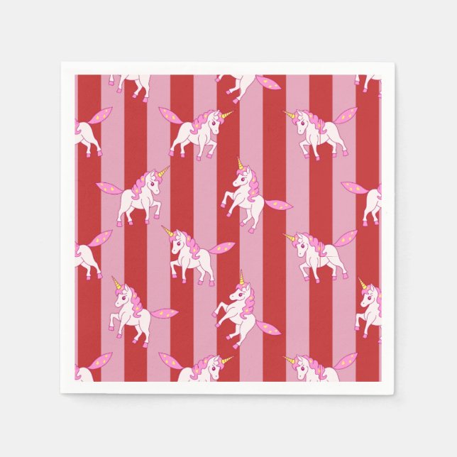 Pink and red striped unicorn  napkin (Front)