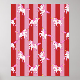 Pink and red striped unicorn poster