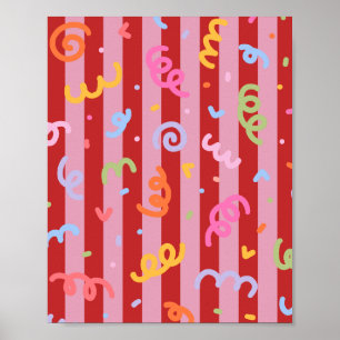 Pink and red striped, with confetti design poster