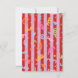 Pink and red striped, with confetti design thank you card
