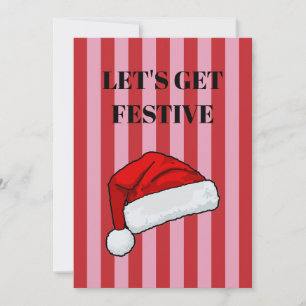 Pink and red stripes and Christmas hat Invitation
