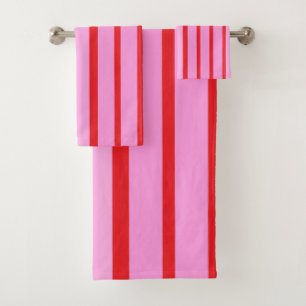 Pink and Red Stripes Bath Towel Set