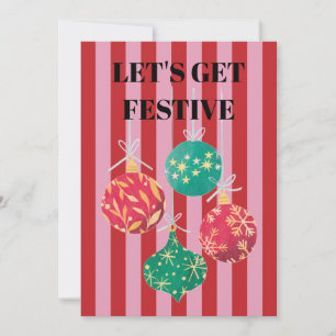 Pink and red stripes Christmas baubles Invitation