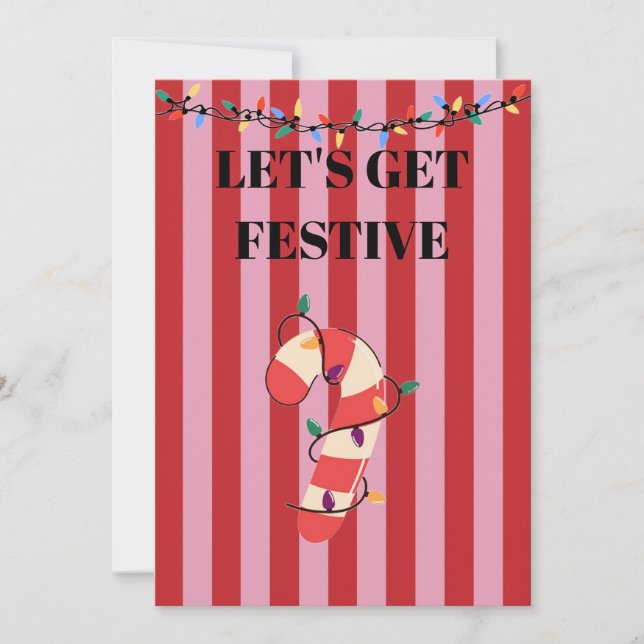 Pink and red stripes Christmas candy cane Invitation (Front)